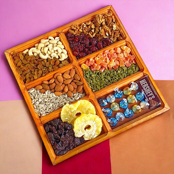 Assorted Dried Fruits and Nuts, Mini Sweets and Floral Decor - Flowers to Nepal - FTN
