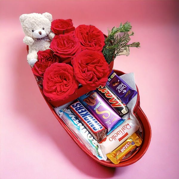 Chocolates Delights with Rose Blossom and Mini Teddy - Flowers to Nepal - FTN