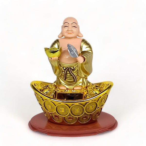 Laughing Buddha Solar Powered Head Shaking Statue - 6" - Flowers to Nepal - FTN