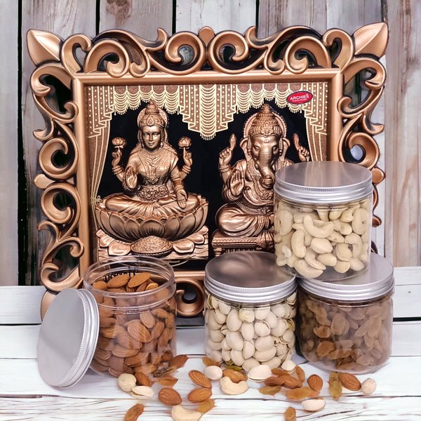 Laxmi And Ganesha Beautiful Photo Frame With Dry-Nuts Combo - Flowers to Nepal - FTN