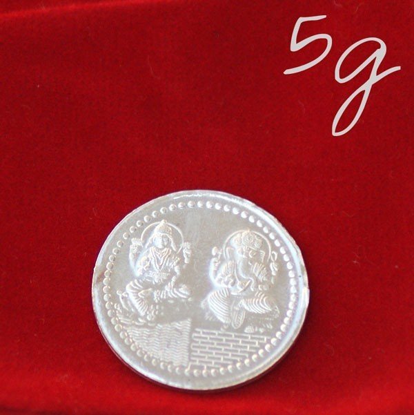 Lord Ganesh Ji & Goddess Laxmi 5g Silver Coin - Flowers to Nepal - FTN