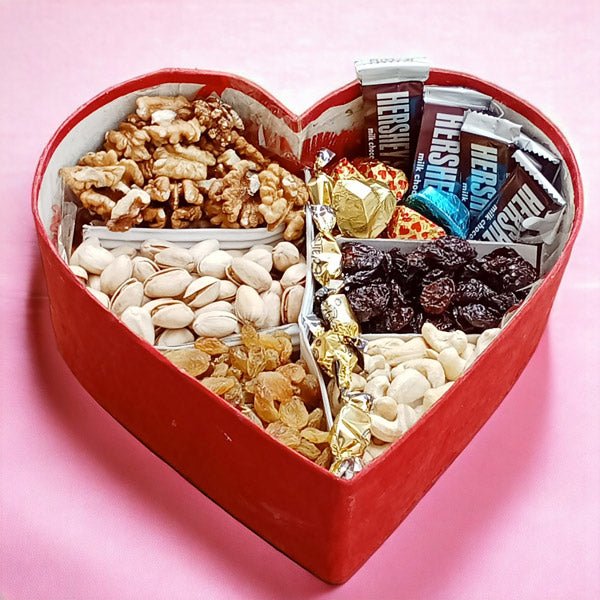Nuts and Sweets Presented in a Red Heart-Shaped Box - Flowers to Nepal - FTN