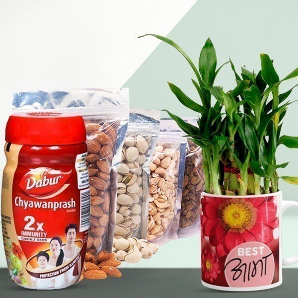Perfect Mother's Day Bundle: Plant Mug, Chyawanprash and Nuts - Flowers to Nepal - FTN