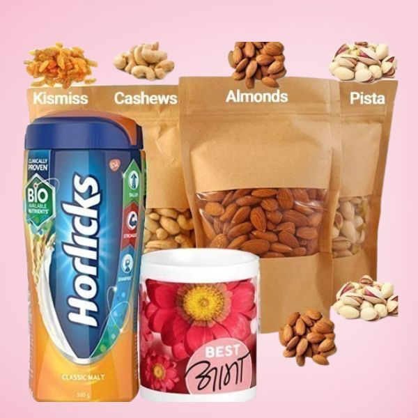 Assorted Dry Nuts, Horlicks and Best Aama Ceramic Mug - Flowers to Nepal - FTN