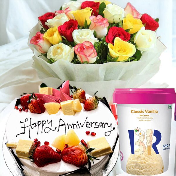 Baskin Robbins With Cake & Bunch Of Roses - Flowers to Nepal - FTN