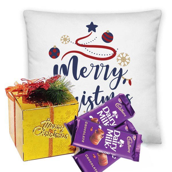 Cushion Adorned with "Merry Christmas" Message and Chocolates - Flowers to Nepal - FTN
