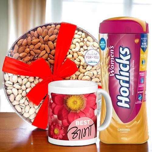 Drynuts Tray, Horlicks and Best Aama Mug Mothers Day Combo - Flowers to Nepal - FTN
