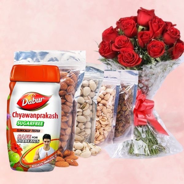 Mother's Day Dry-nuts, Rose Bunch and Chyawanprakash Combo - Flowers to Nepal - FTN