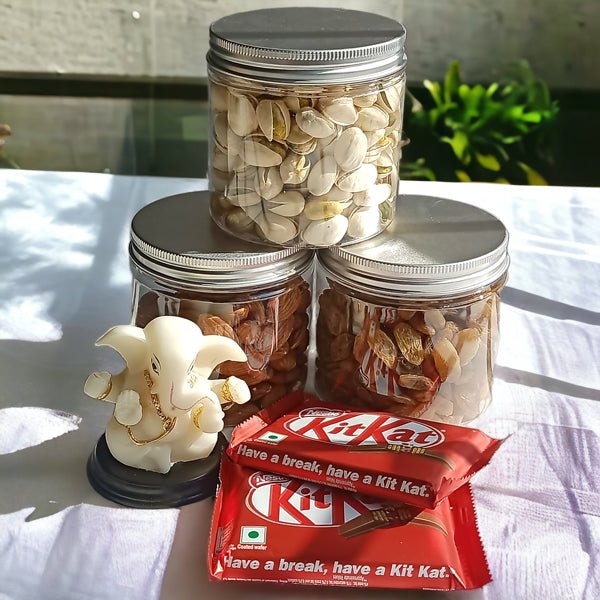 Premium Dry Nuts With Mini Ganesh Idol And Kitkat Gift - Flowers to Nepal - FTN