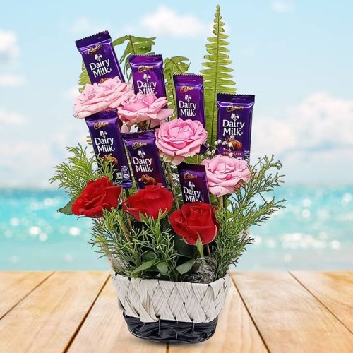 Roses And Cadbury Chocolate Basket - Flowers to Nepal - FTN