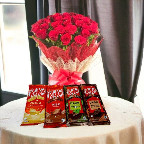 Valentine's 30 Roses Premium Bouquet and Kitkat Chocolates Combo - Flowers to Nepal - FTN
