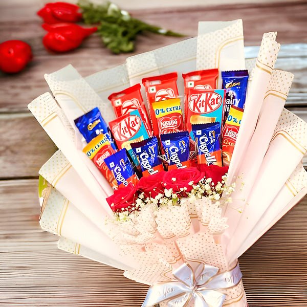 Valentine's Day Chocolate and Roses Bliss Bouquet - Flowers to Nepal - FTN