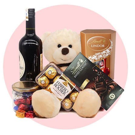 Valentine's Day Combo With Luxury Chocolates, Wine, Teddy - Flowers to Nepal - FTN