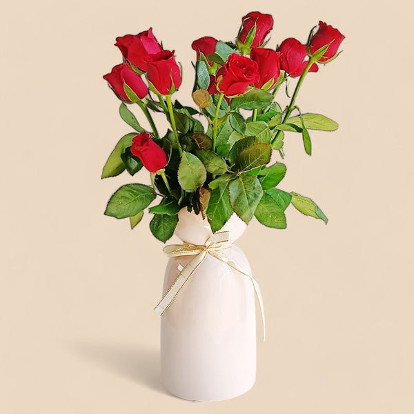 10 Roses Ceramic Vase - Flowers to Nepal - FTN