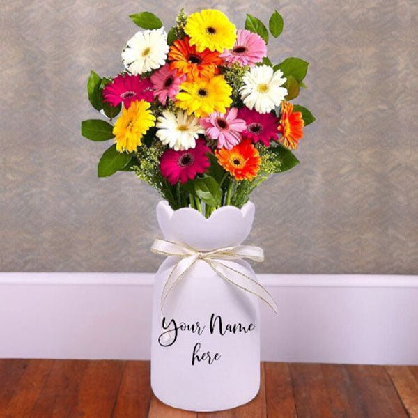 12 Mixed Color Gerbera Bouquet in a Vase - Flowers to Nepal - FTN