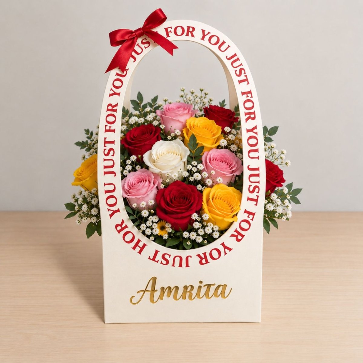 15 Mixed Roses in “Just For You” Gift Basket - Flowers to Nepal - FTN