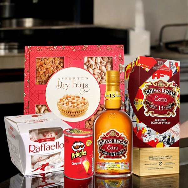 1Ltr Chivas Regal Whisky with Sweets & Dry Nuts Gift - Flowers to Nepal - FTN