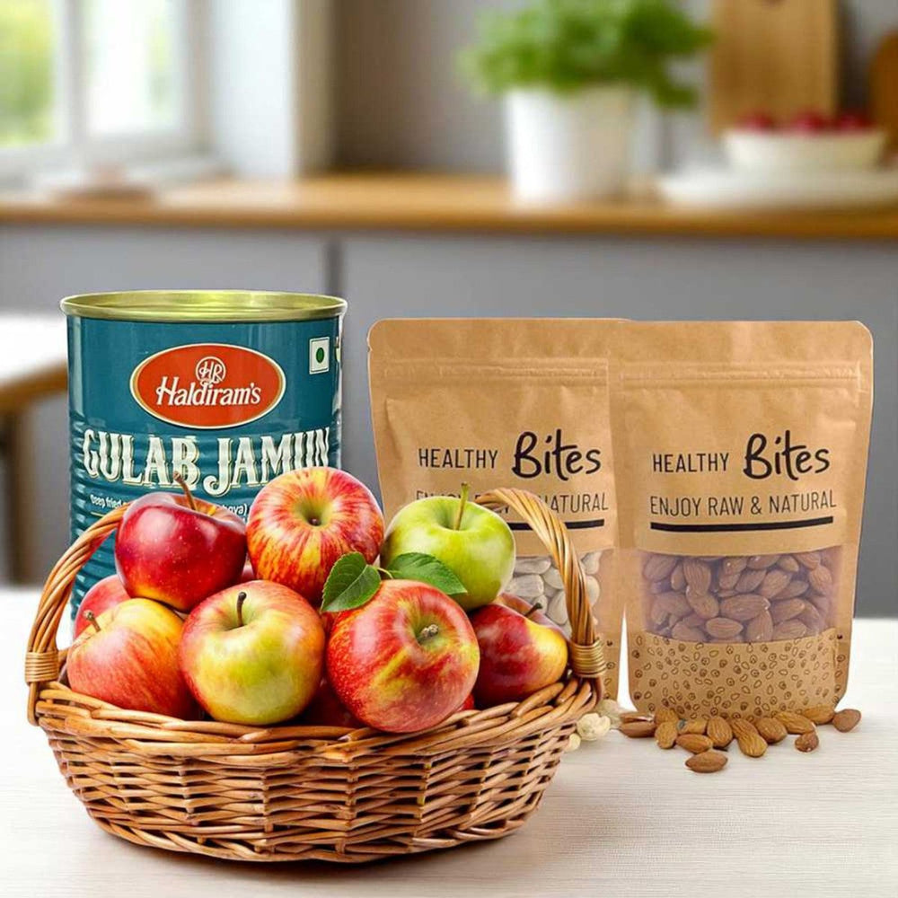 3kg Apple Basket with Gulab Jamun & Dry Nuts Combo - Flowers to Nepal - FTN