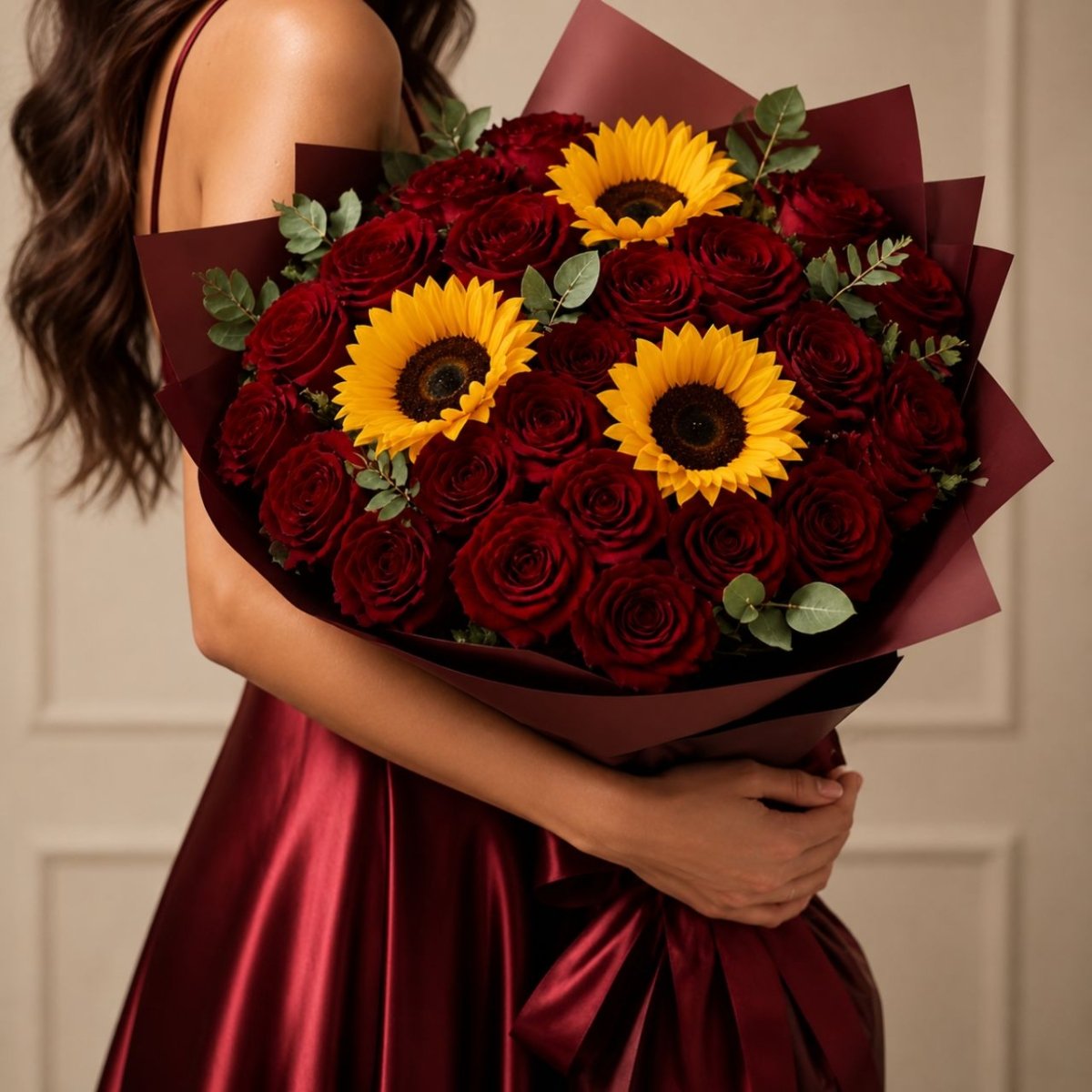 50 Red Roses & Sunflower Luxury Bouquet - Flowers to Nepal - FTN