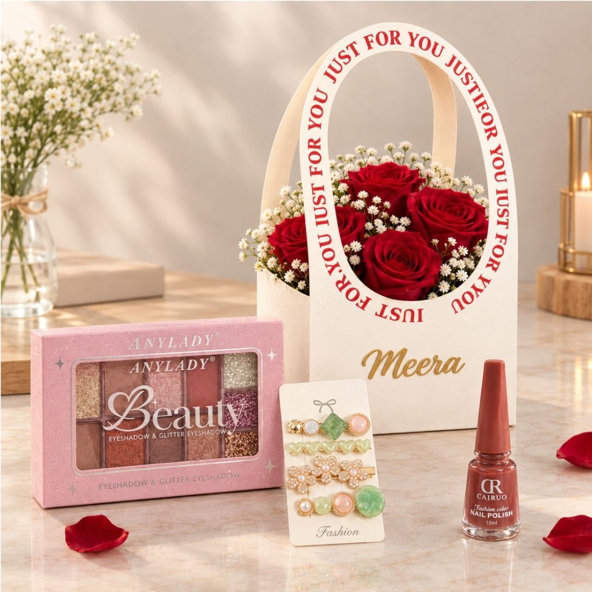 6 Red Roses & Beauty Essentials Gift Set - Flowers to Nepal - FTN