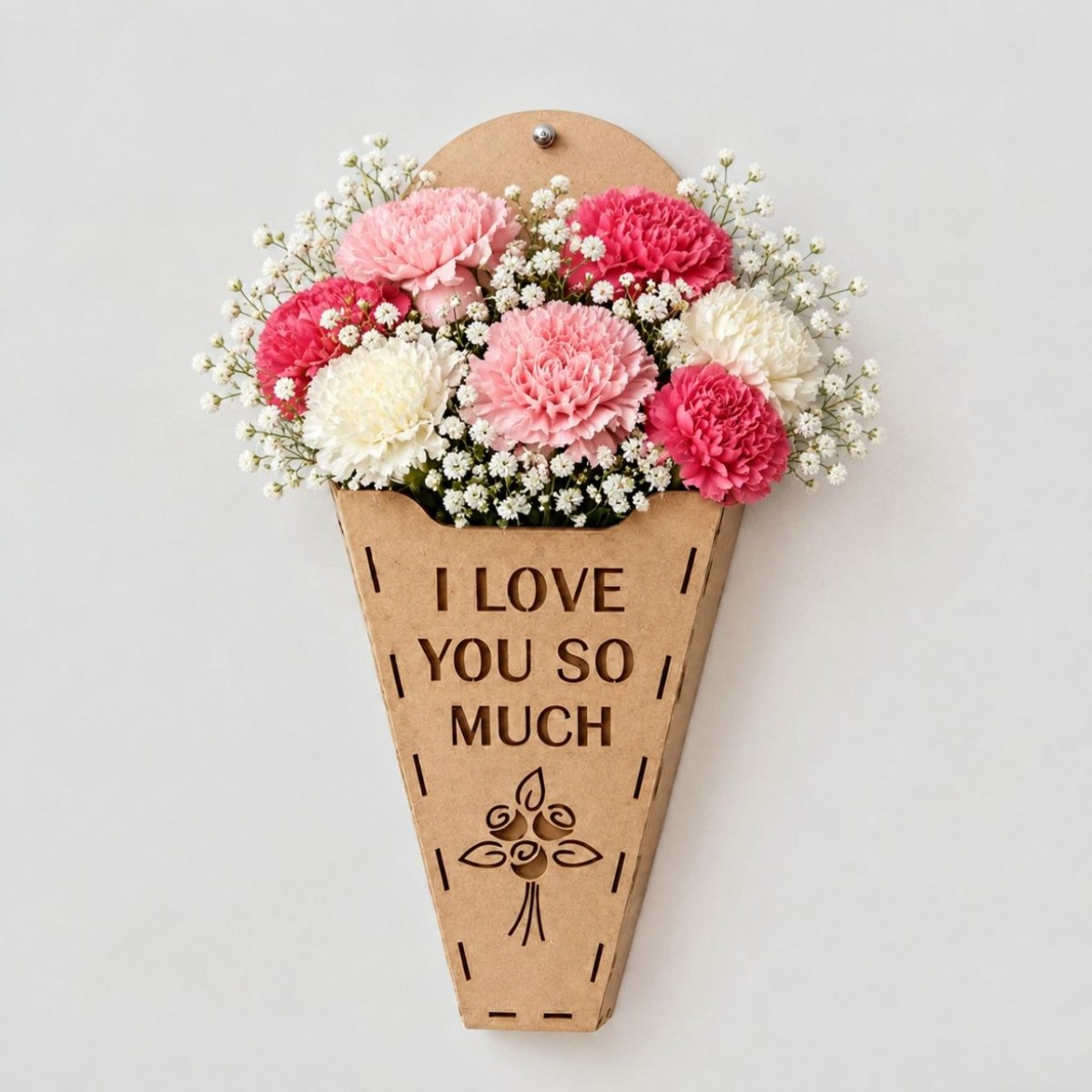 7 Mixed Carnation Wooden Flower Holder - Flowers to Nepal - FTN