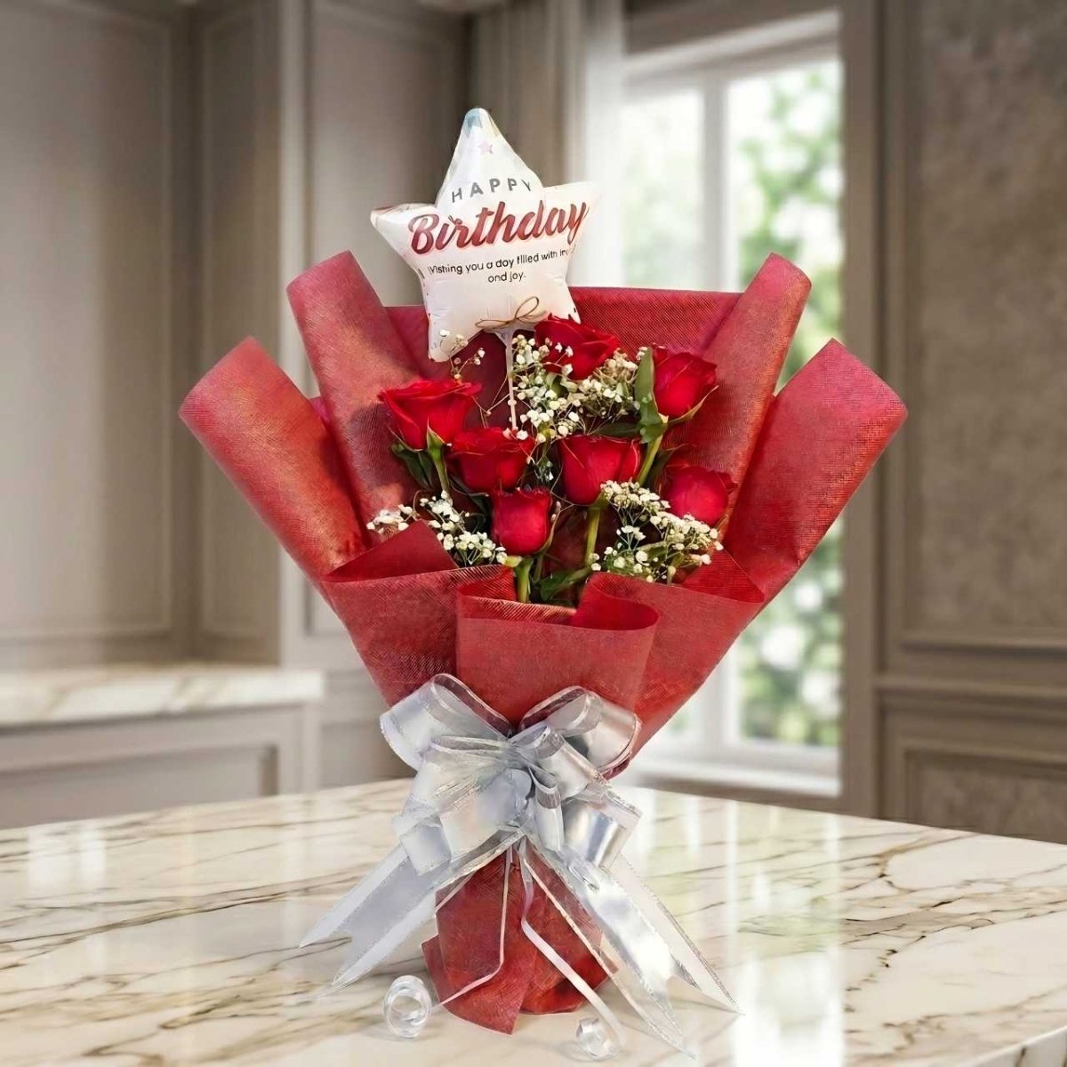 7 Red Roses Birthday Gift Bouquet - Flowers to Nepal - FTN