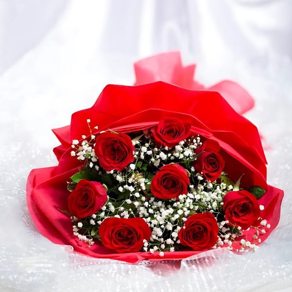 8 Charming Red Roses Bouquet - Flowers to Nepal - FTN