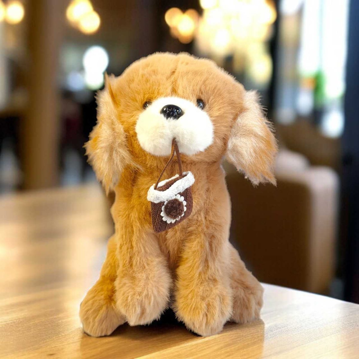 9-Inch Brown Plush Puppy with Mini Carry Bag - Flowers to Nepal - FTN