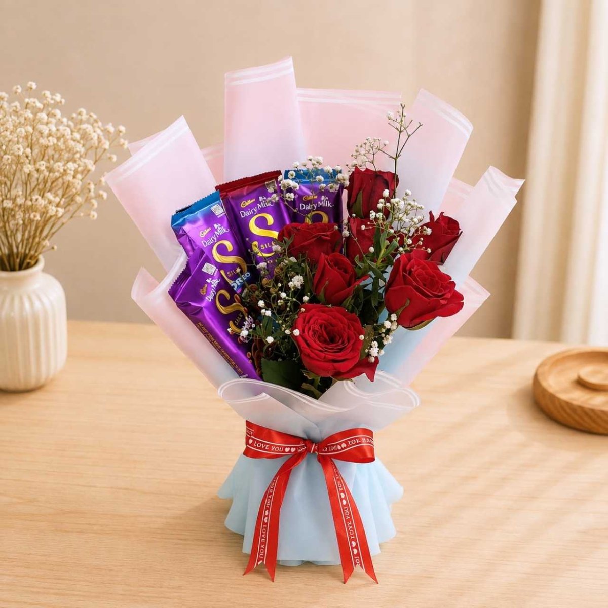 9 Roses & Cadbury Chocolate Bouquet - Flowers to Nepal - FTN