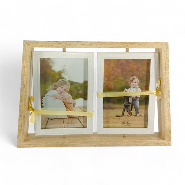 Rotating Wooden Photo Frame with 4 Pictures