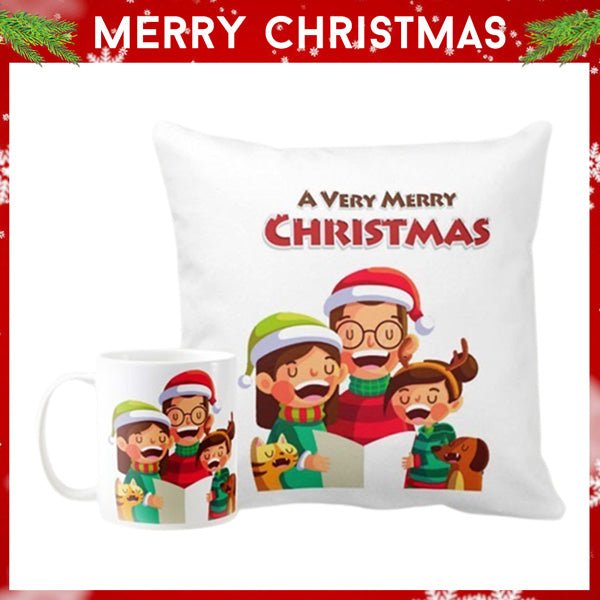 A Very Merry Christmas Cushion and Mug - Flowers to Nepal - FTN