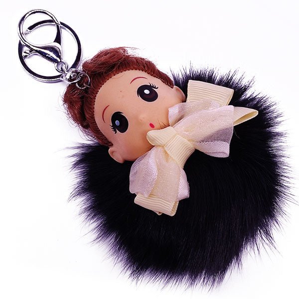 Adorable Black Fluffy Doll Keychain - Flowers to Nepal - FTN