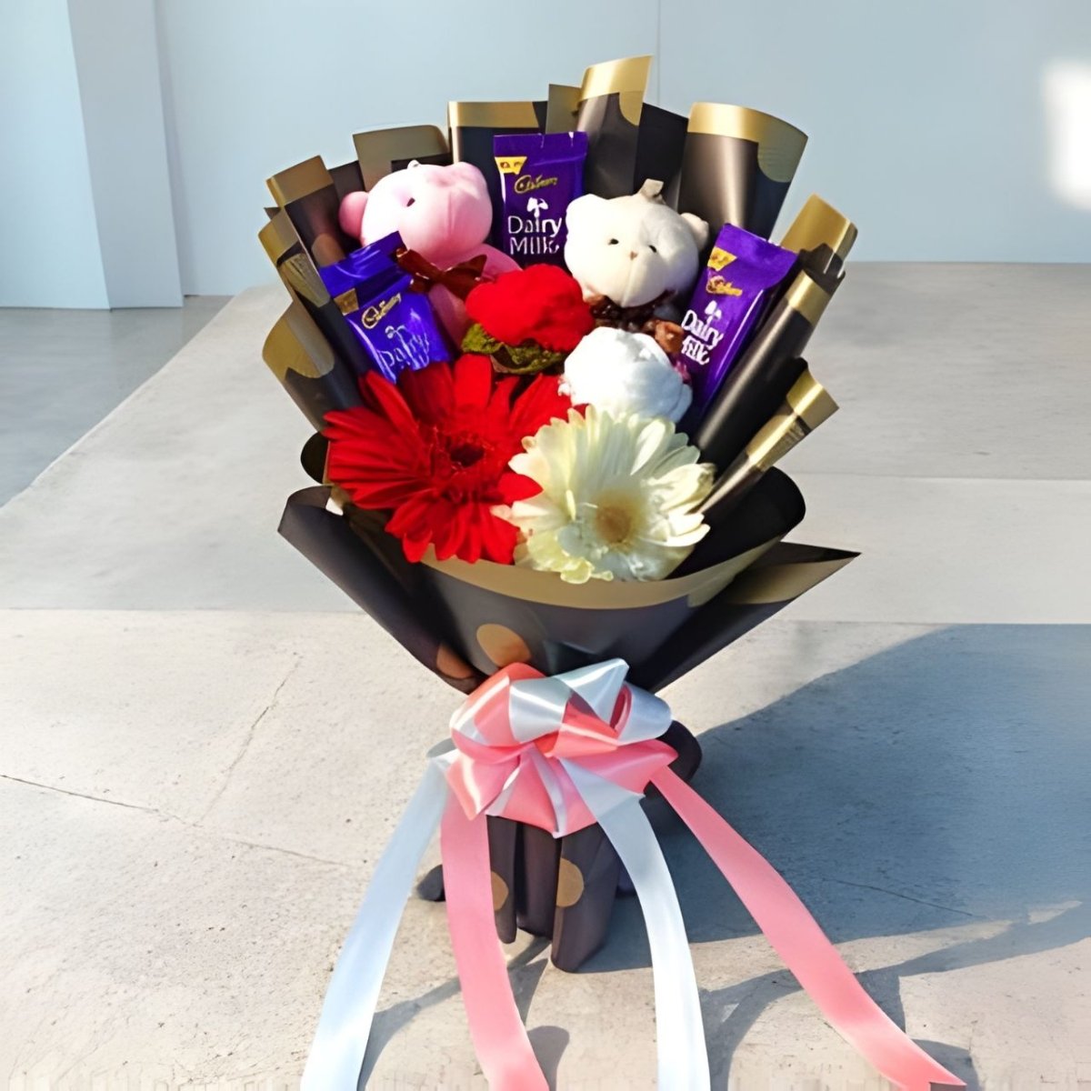 Adorable Bouquet with Teddy Keyring, Chocolates & Flowers - Flowers to Nepal - FTN