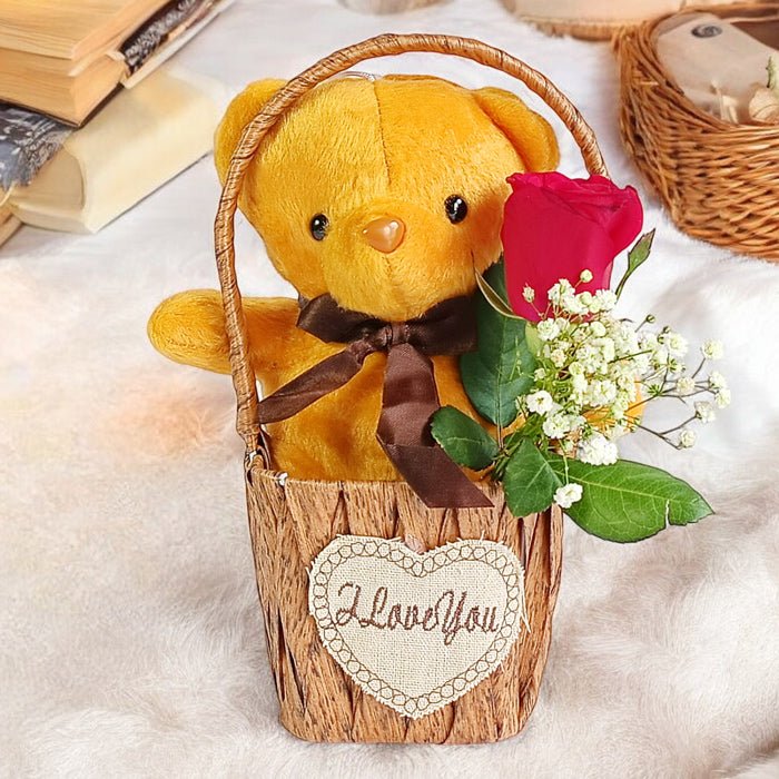 Adorable Teddy Bear and Rose Gift - Flowers to Nepal - FTN