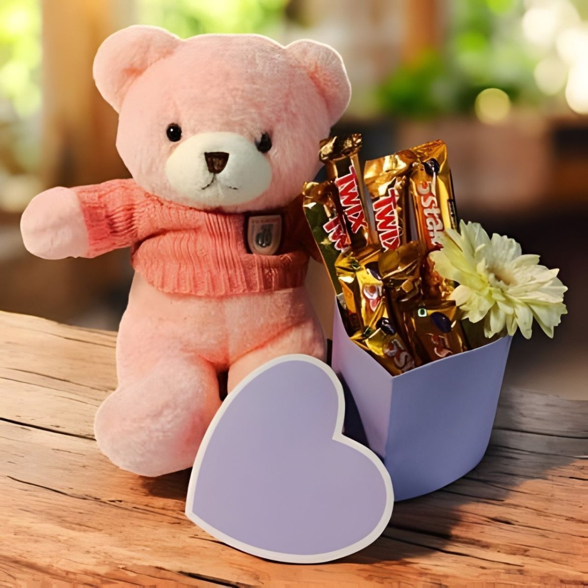 Adorable Teddy, Gerbera & Chocolates in Love Box - Flowers to Nepal - FTN