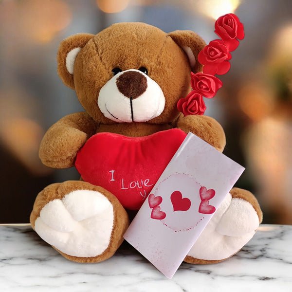 Adorable Teddy with Chocolates & Faux Rose - Flowers to Nepal - FTN