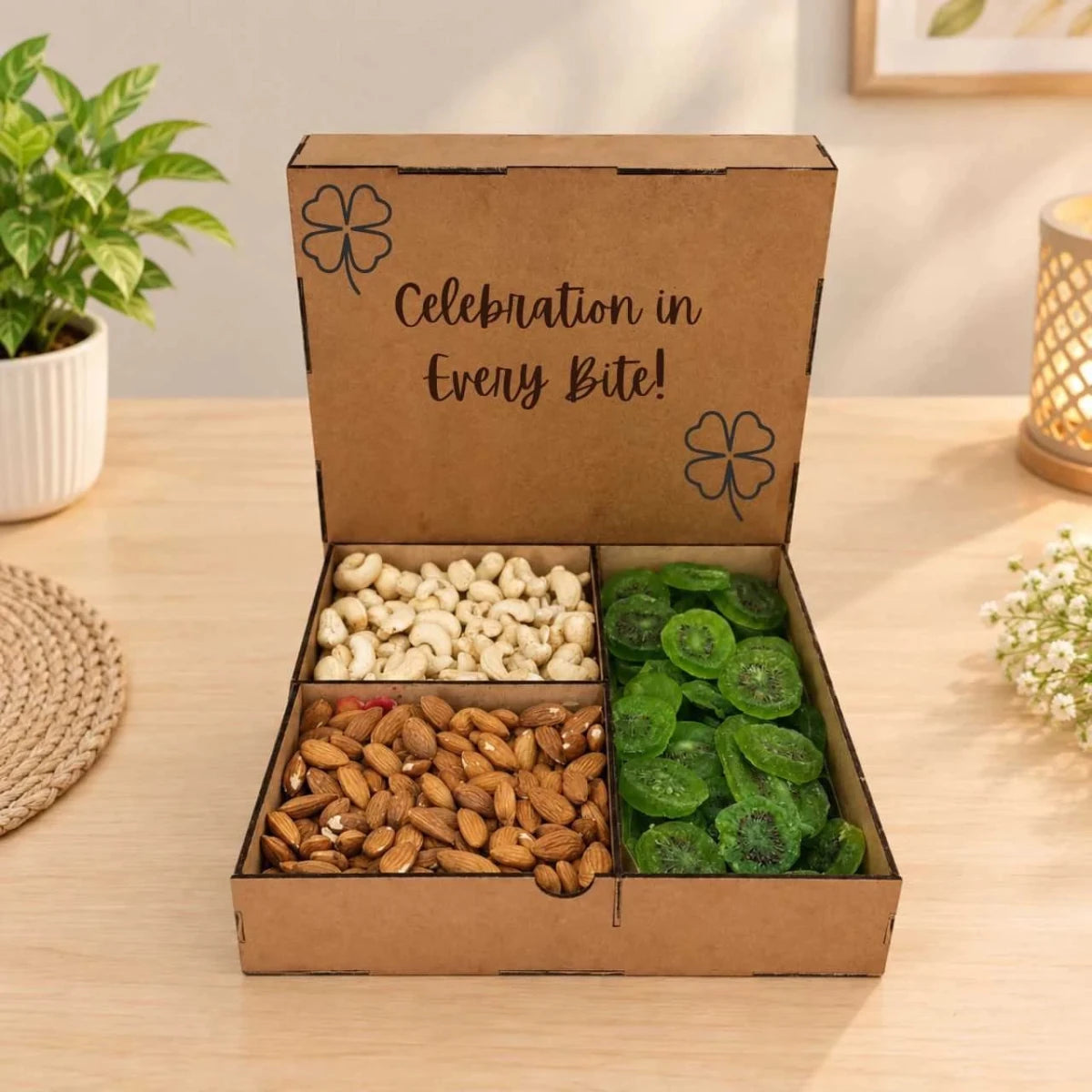 Almond, Cashew & Dry Kiwi Wooden Gift Box - Flowers to Nepal - FTN