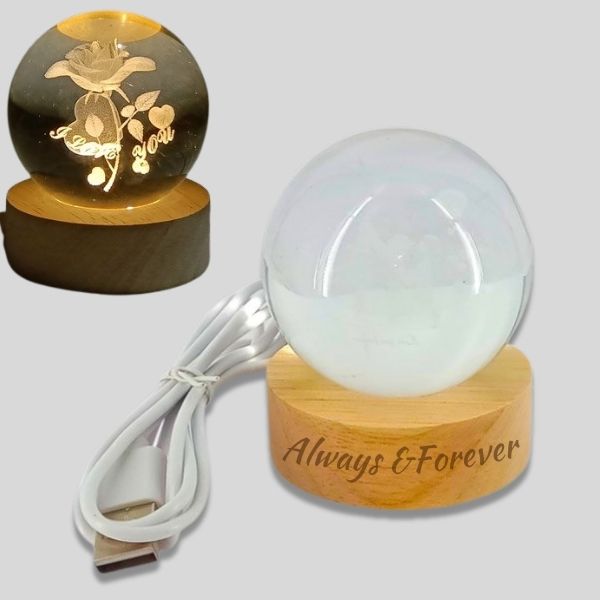 Always & Forever Engraved LED Crystal Lamp Showpiece - Flowers to Nepal - FTN