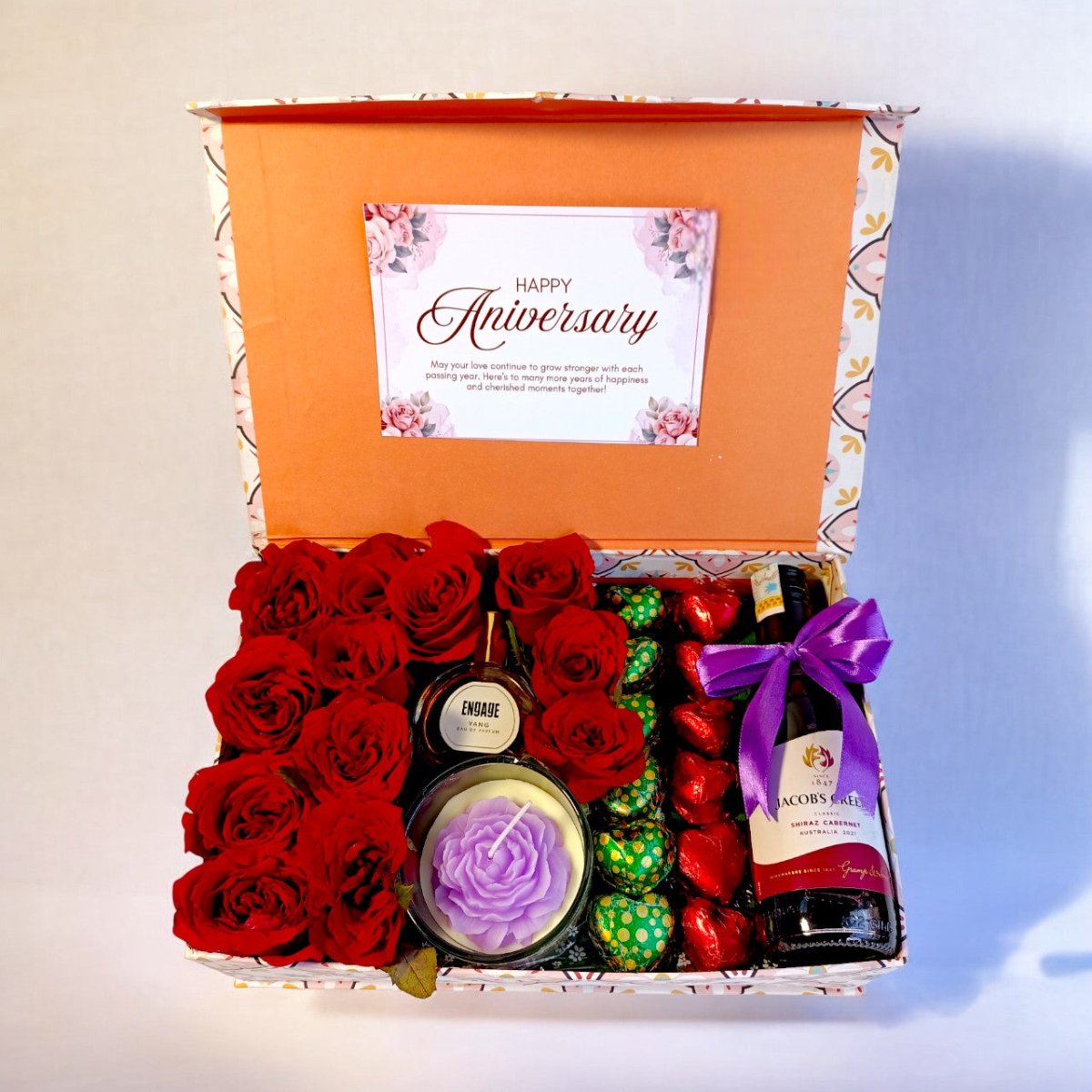 Anniversary Romantic Rose & Wine Gift Box - Flowers to Nepal - FTN