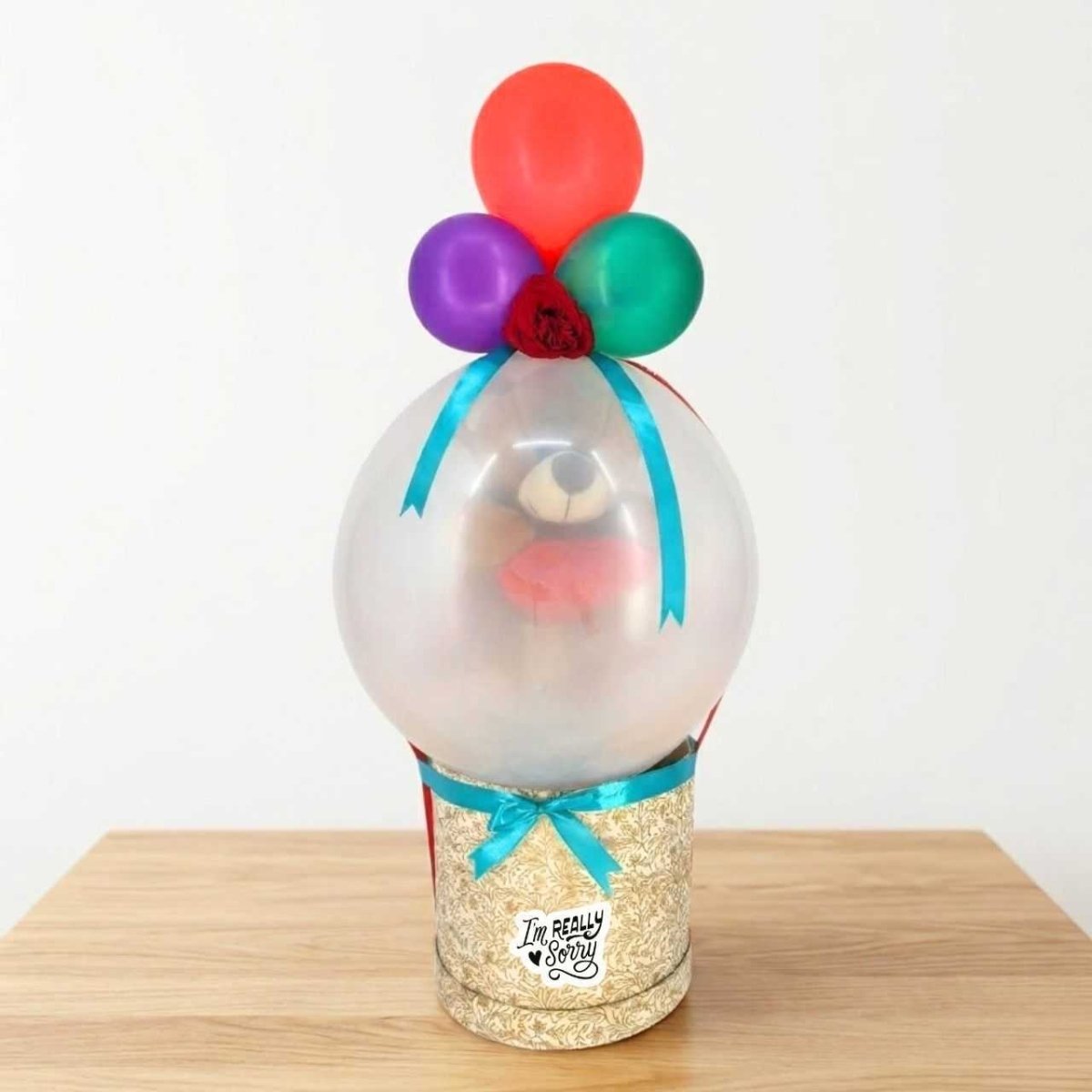 Apology Gift Box with Teddy & Balloon Surprise - Flowers to Nepal - FTN