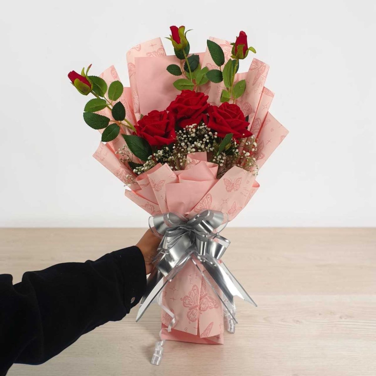 Artificial Red Rose Trio Bouquet - Flowers to Nepal - FTN