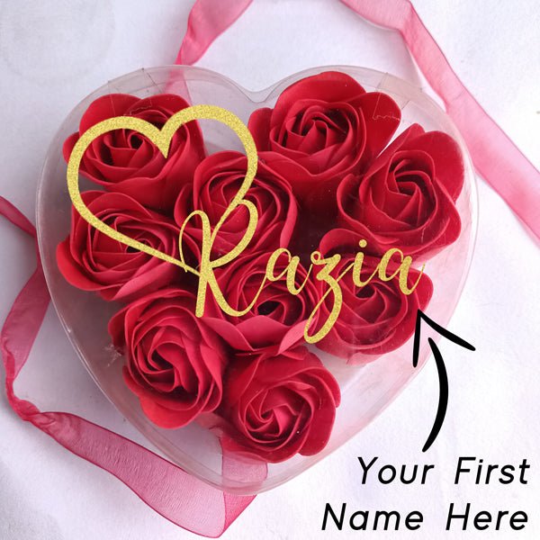 Artificial Roses Box With Recipient's Name - Flowers to Nepal - FTN