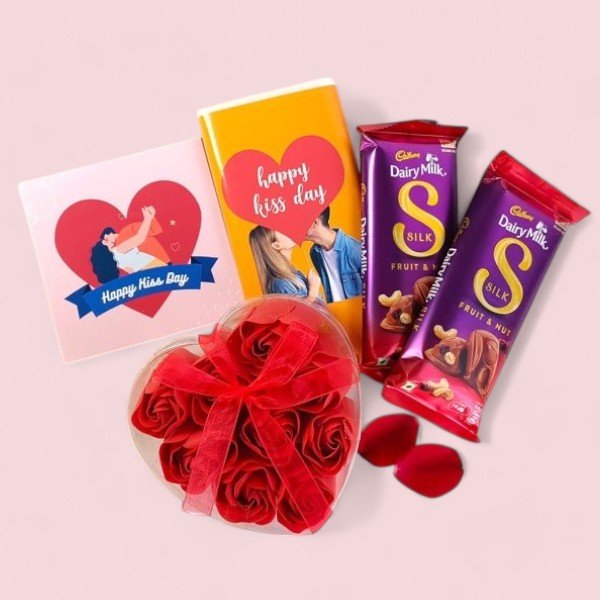 Artificial roses with Kiss Day Chocolates - Flowers to Nepal - FTN