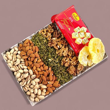 Assorted Nuts, Pumpkin Seeds & Soan Papdi Gift Tray - Flowers to Nepal - FTN