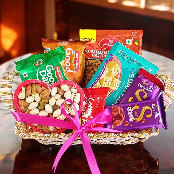 Assorted Snacks with Sweets and Dry Nuts Basket - Flowers to Nepal - FTN