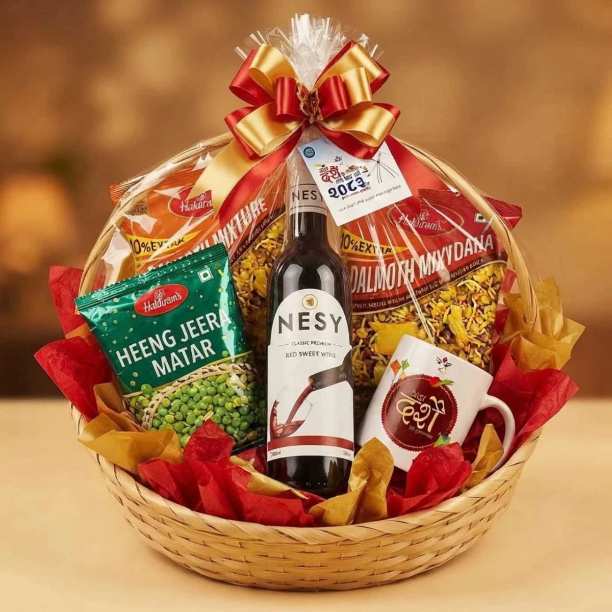 Bada Dashain Wine & Namkeen Gift Basket - Flowers to Nepal - FTN