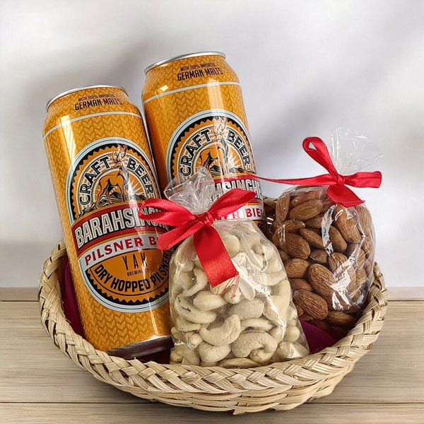 Barahsinghe Can Beer & Premium Dry Nuts Gift Basket - Flowers to Nepal - FTN