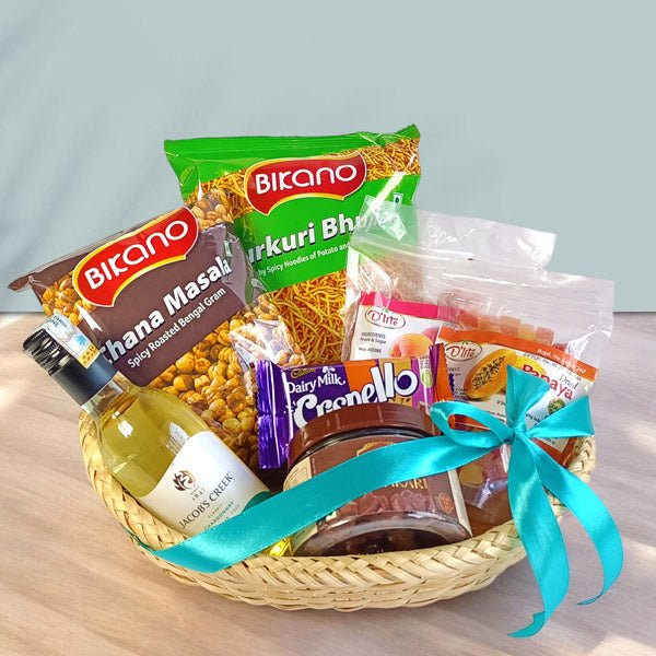 Basket Containing Wine & Snack - Flowers to Nepal - FTN