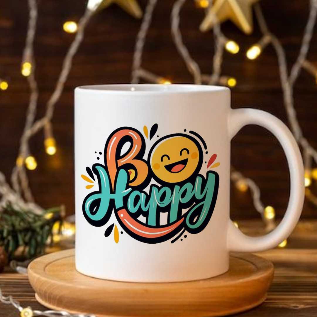 Be Happy Printed Ceramic Coffee Mug - Flowers to Nepal - FTN