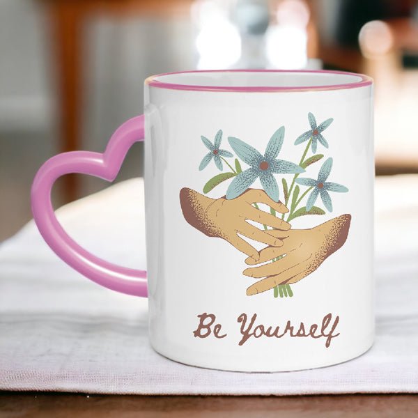Be Yourself Heart Handle Ceramic Mug - Flowers to Nepal - FTN